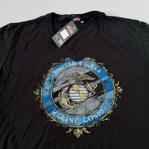Harley-Davidson Motorcyles Womens XL US Marine Corps Black Graphic Tee Shirt Top - Picture 3 of 16